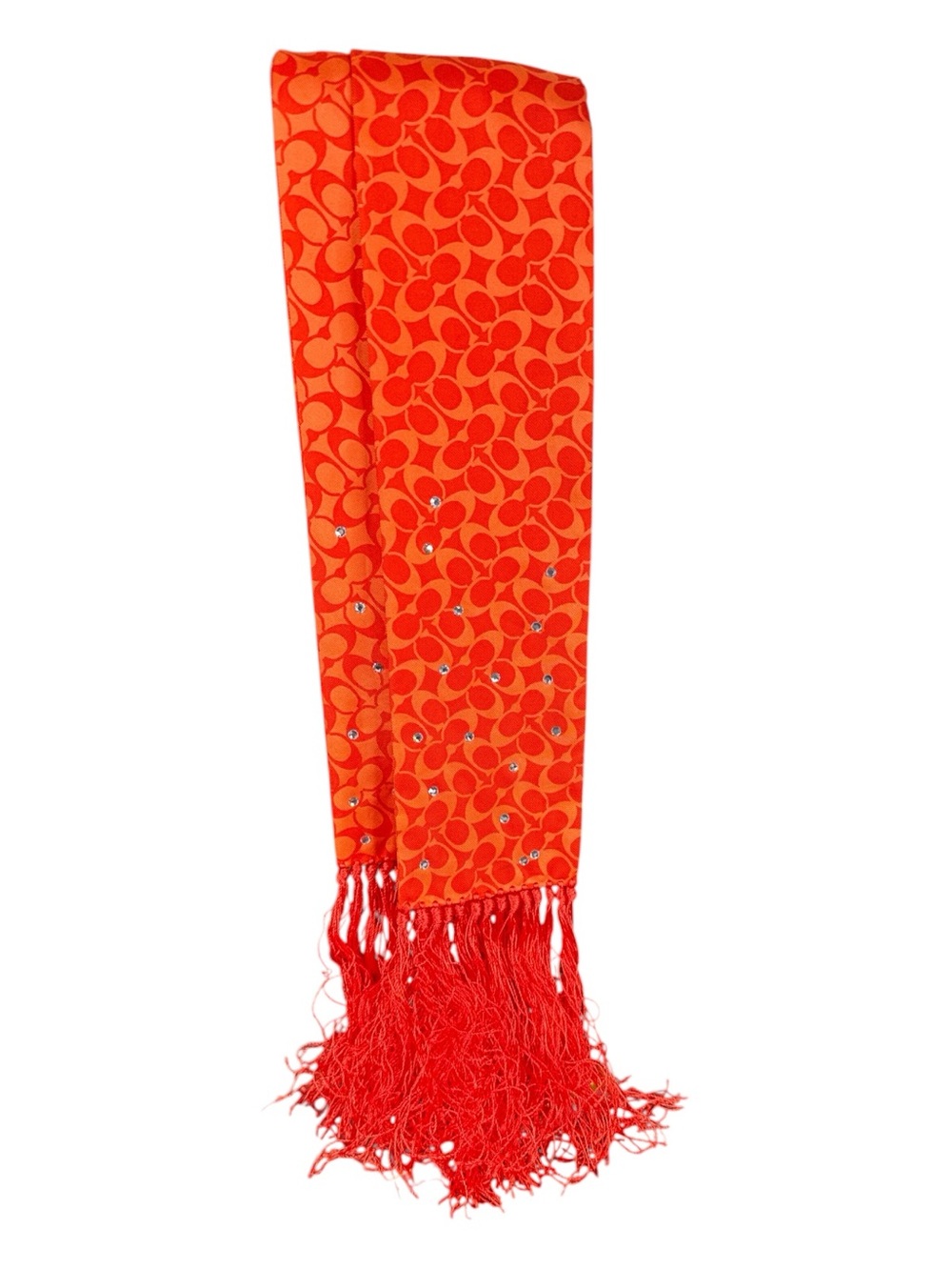COACH Silk Rhinestone Fringe Twilly/Skinny Scarf/Bandeau